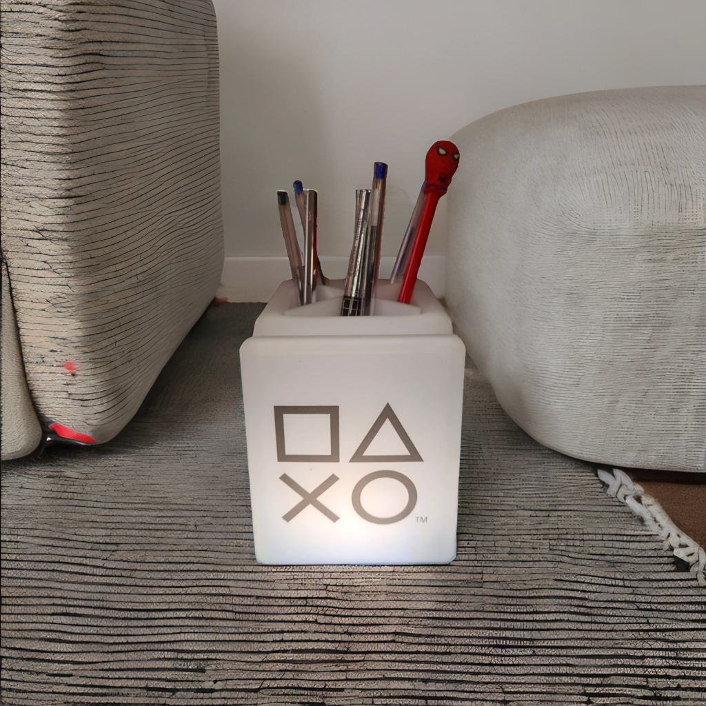 luminária de mesa organizador de lápis playstation