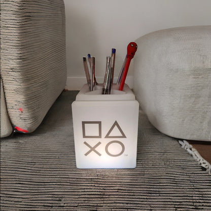 luminária de mesa organizador de lápis playstation