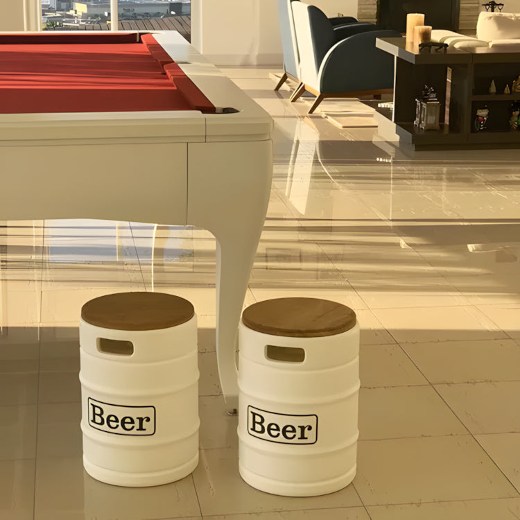 Banco Cooler de Cervejas Barril Decorativo para Bebidas com Tampo de Madeira
