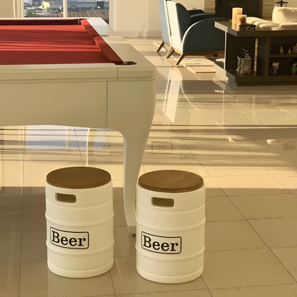 Banco Cooler de Cervejas Barril Decorativo para Bebidas com Tampo de Madeira
