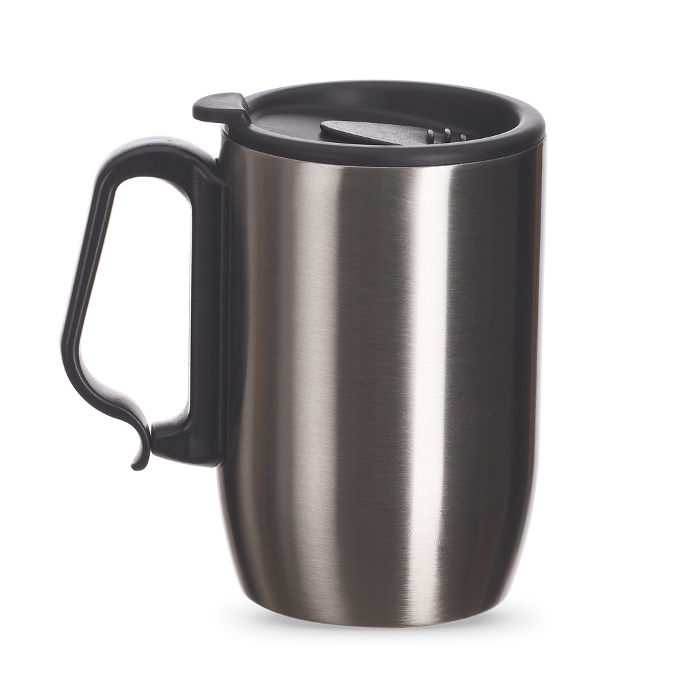 caneca em aço inox com tampa cinza