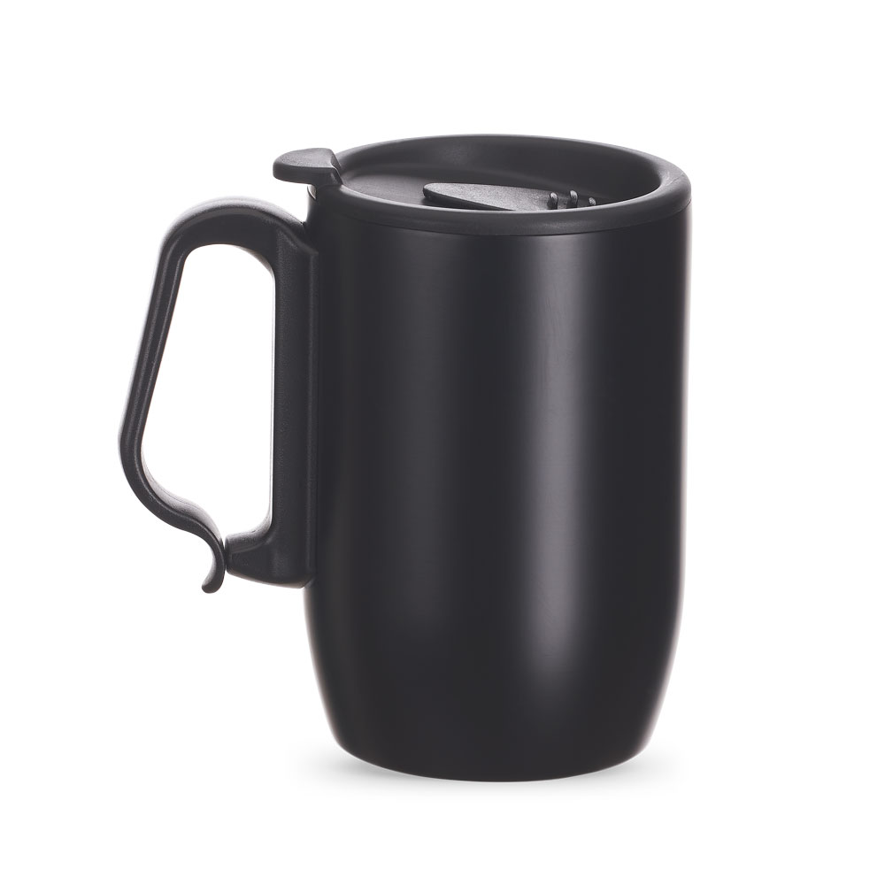 caneca em aço inox com tampa preta