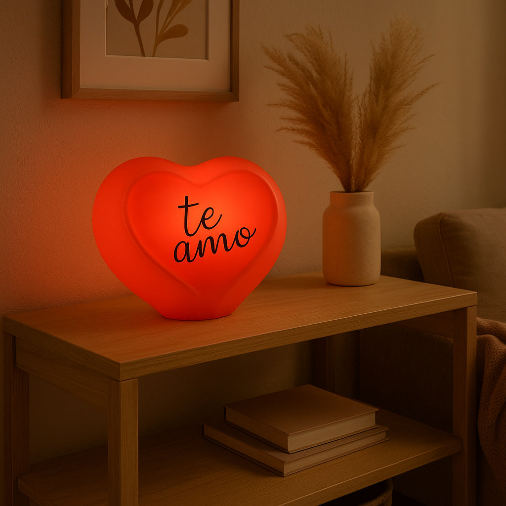 Luminária de Mesa 3D Coração Te Amo Vermelha