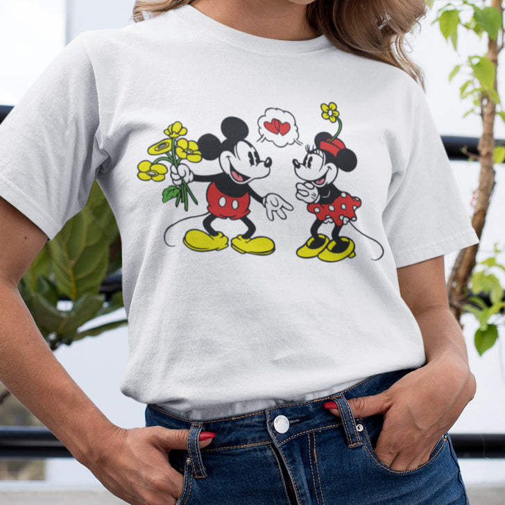 Camisa dia dos namorados personalizado com mickey e minnie na cor branca