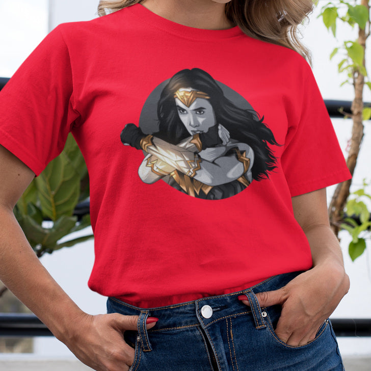camiseta mulher maravilha personalizada baby look vermelha
